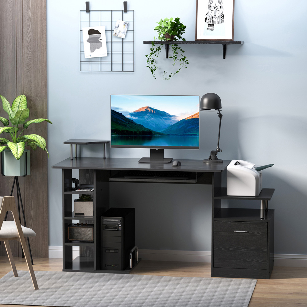 Portland Single Drawer and Shelves Workstation Black Image 6