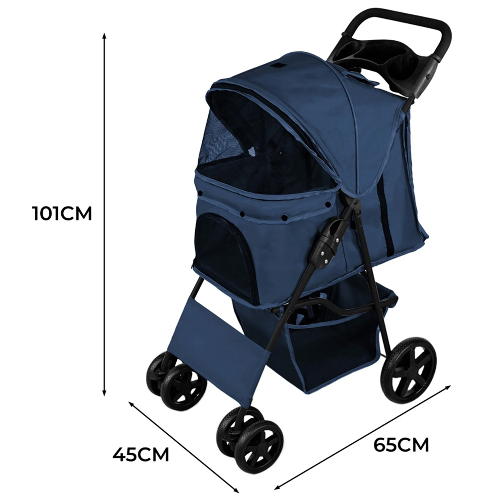 Monstershop Navy Blue Pet Stroller with Rain Cover Image 5