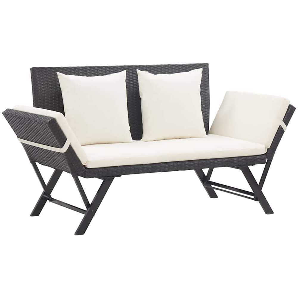 vidaXL 2 in 1 Black PE Rattan Garden Bench with Cushions Image 1