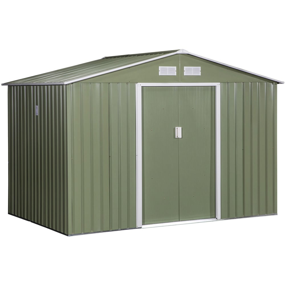 Outsunny 9 x 6ft Light Green Corrugated Steel Apex Garden Shed Image 1