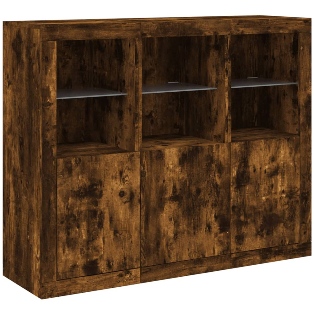 vidaXL 3 Door 6 Shelf Smoked Oak Sideboard with RGB LED Lights Image 5