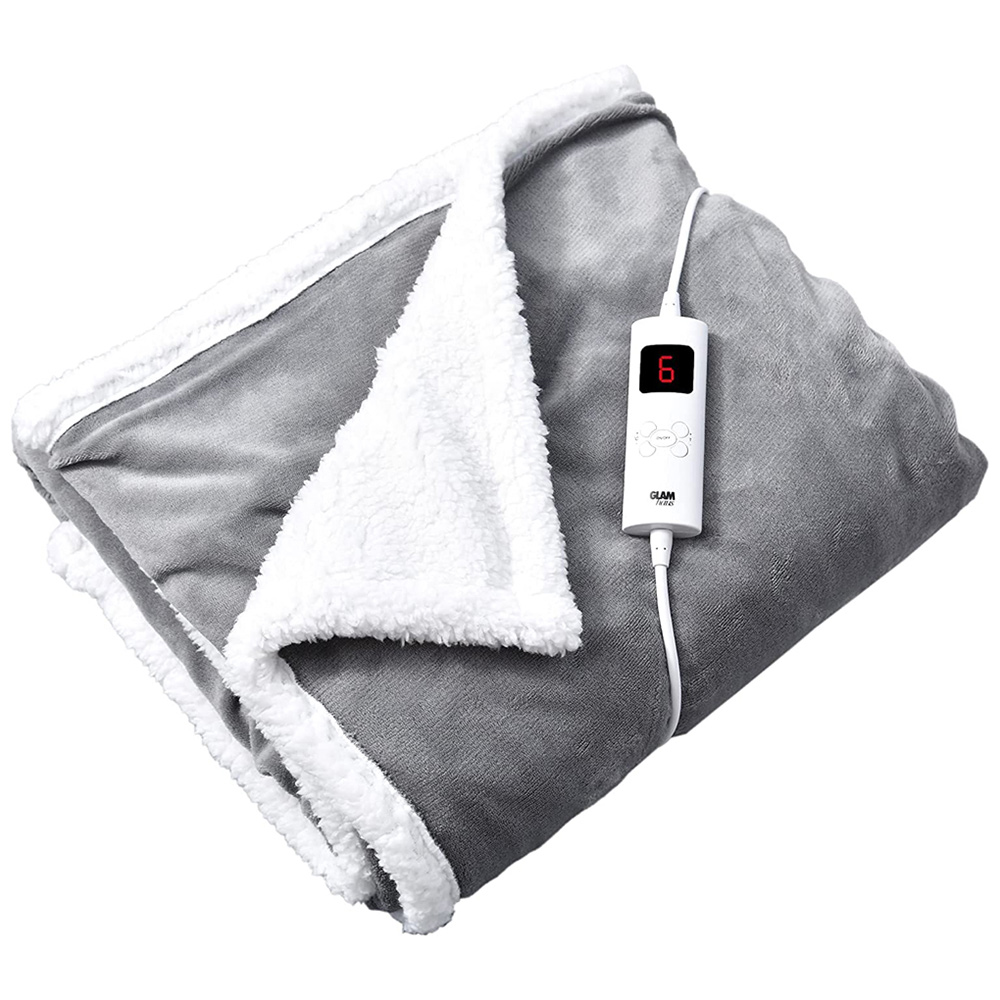 GlamHaus Grey Electric Heated Throw Blanket Image 1