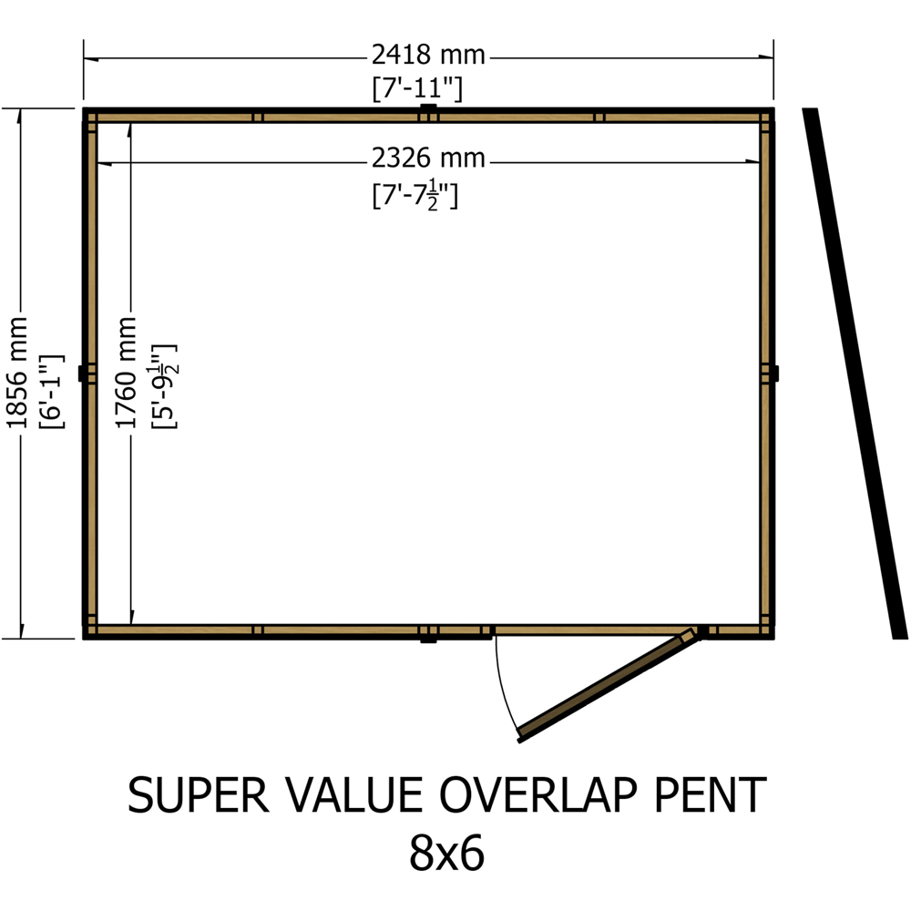 Shire Super Value 8 x 6ft Overlap Pent Garden Shed Image 7