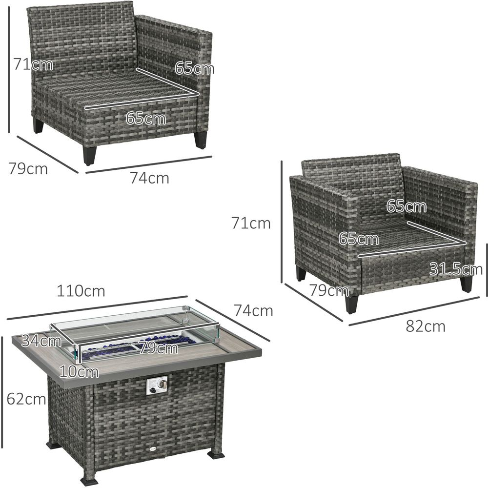 Outsunny 4 Seater Grey Rattan Patio Furniture Set with Gas Fire Pit Table Image 7