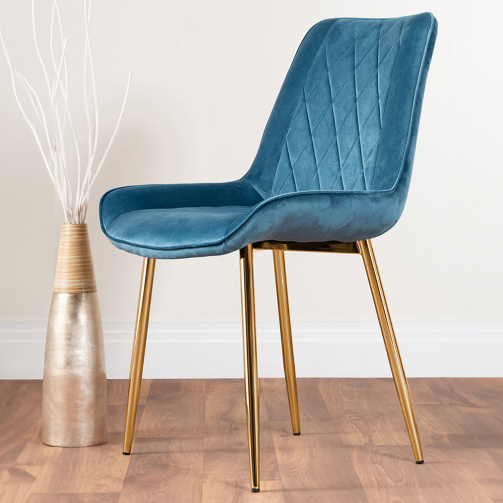 Furniturebox Cesano Set of 2 Blue and Gold Velvet Dining Chair Image 1