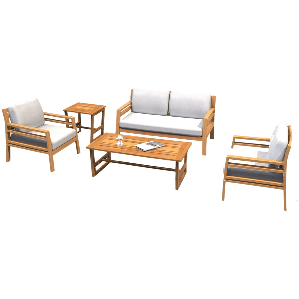 Direct Wicker 4 Seater Teak Finish Straight-Line Design Acacia Wood Outdoor Lounge Set Image 2