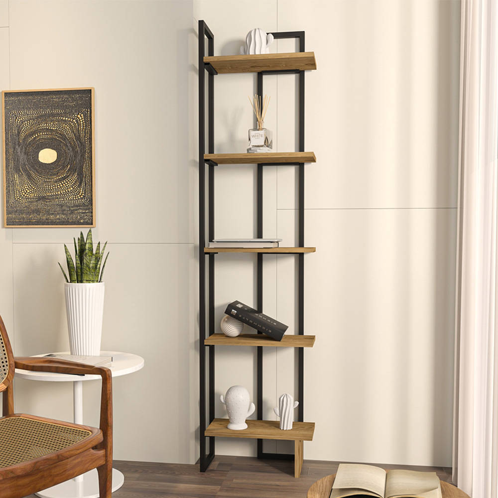 Decorotika Alice 5 Tier Black and Oud Corner Bookshelf Image 1