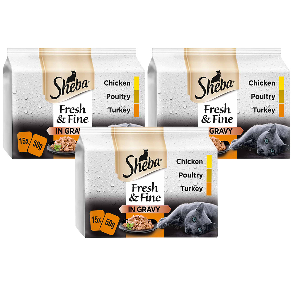 Sheba Fresh and Fine Poultry in Gravy Wet Cat Food Pouches 50g Case of 3 x 15 Pack Image 1