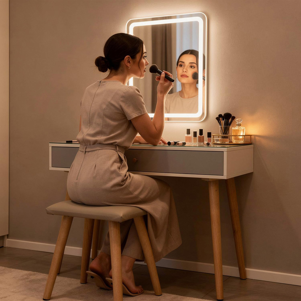 Alivio 2 Drawer Grey Vanity Dressing Table Set with LED Mirror Image 3