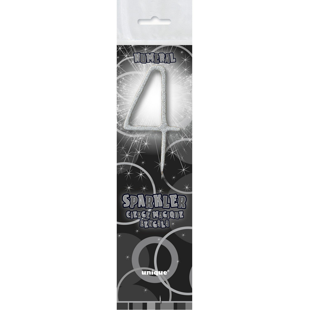 Number Four Birthday Sparkler - Silver Image 1