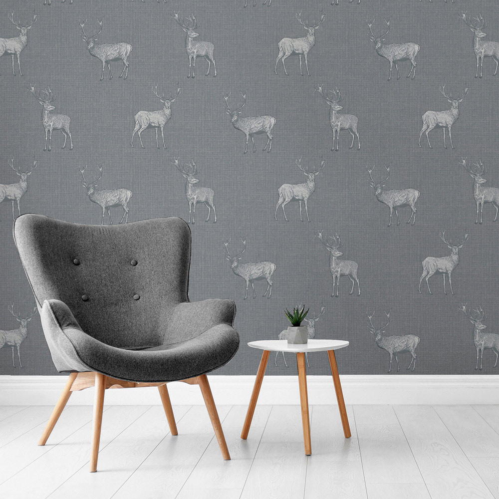 Arthouse Heritage Stag Grey and Silver Wallpaper Image 5