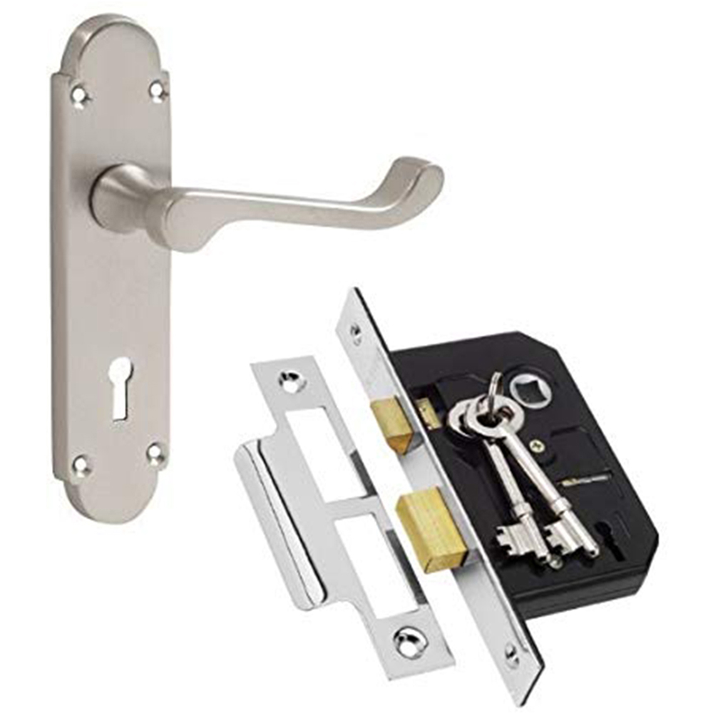 Golden Grace Satin Brushed Chrome Epsom Lever Lock Door Handle Set Image