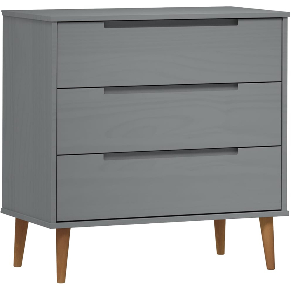 vidaXL 3 Drawer Grey Wooden Storage Cabinet Image 2