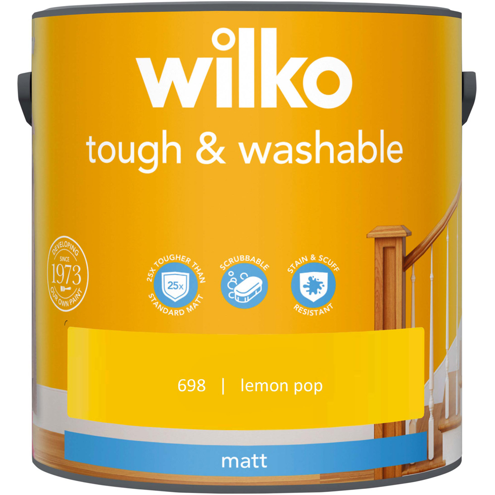 Wilko Tough & Washable Lemon Pop Emulsion Paint 2.5L Image 2