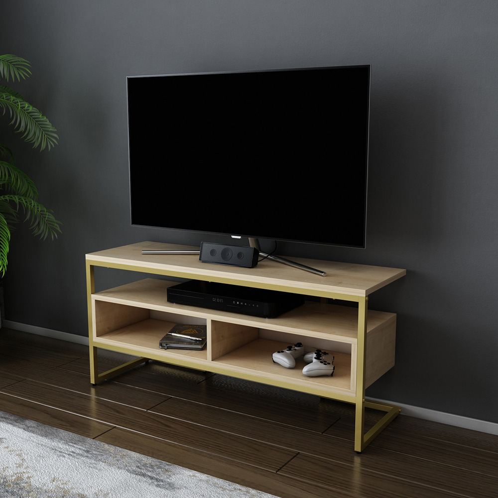 Decorotika Merrion 3 Shelf Gold and Oak TV Unit Image 5