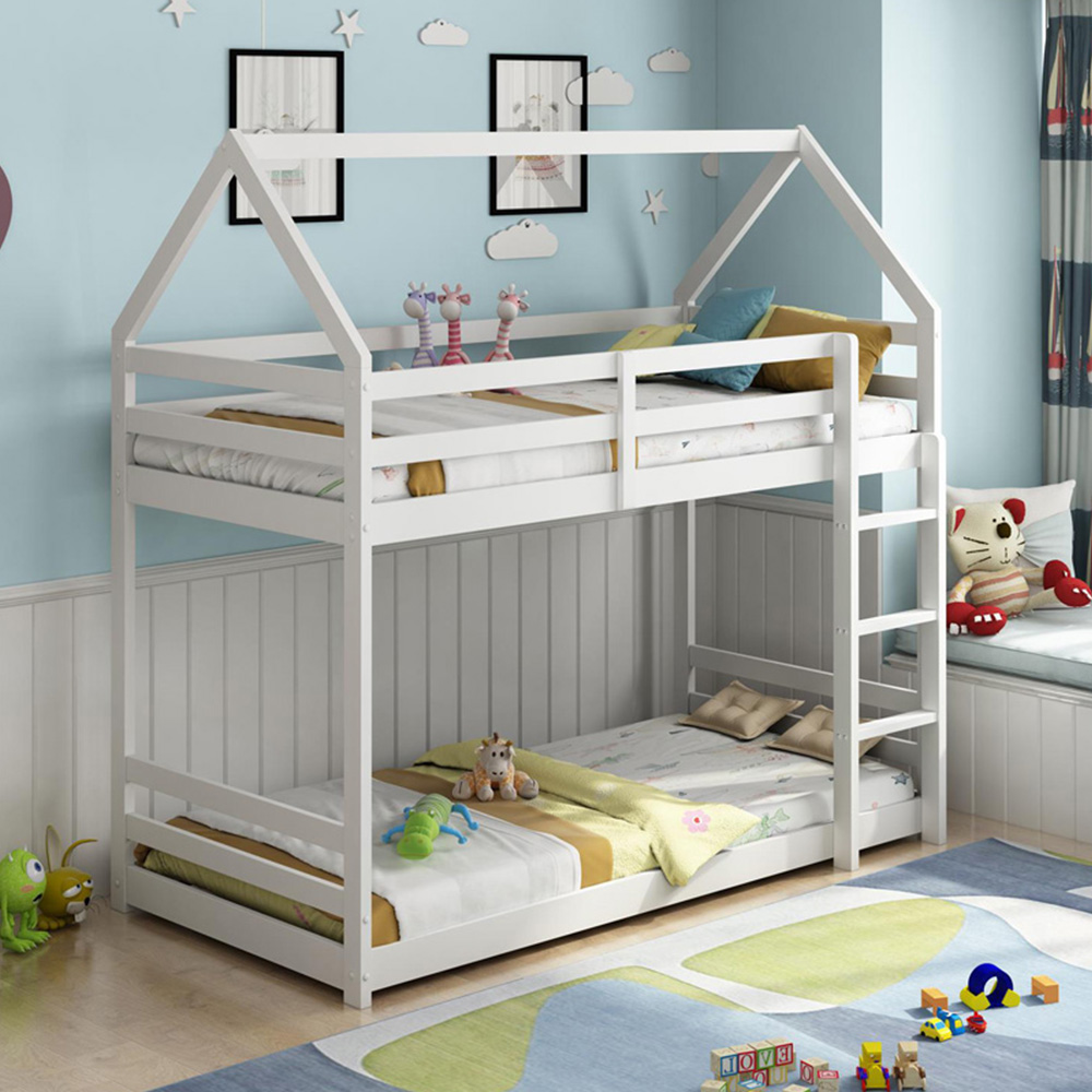 Portland White Wooden House Bunk Bed Image 4