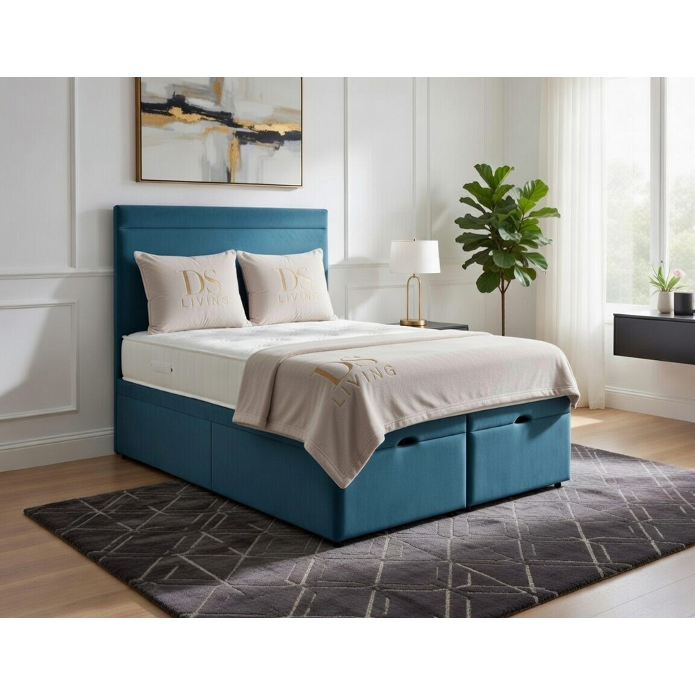 DS Living Majesty Super King Size Sky Blue Plush Velvet Ottoman Bed Image 6
