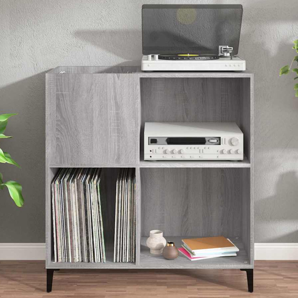 vidaXL 3 Shelf Grey Sonoma Record Cabinet Image 1