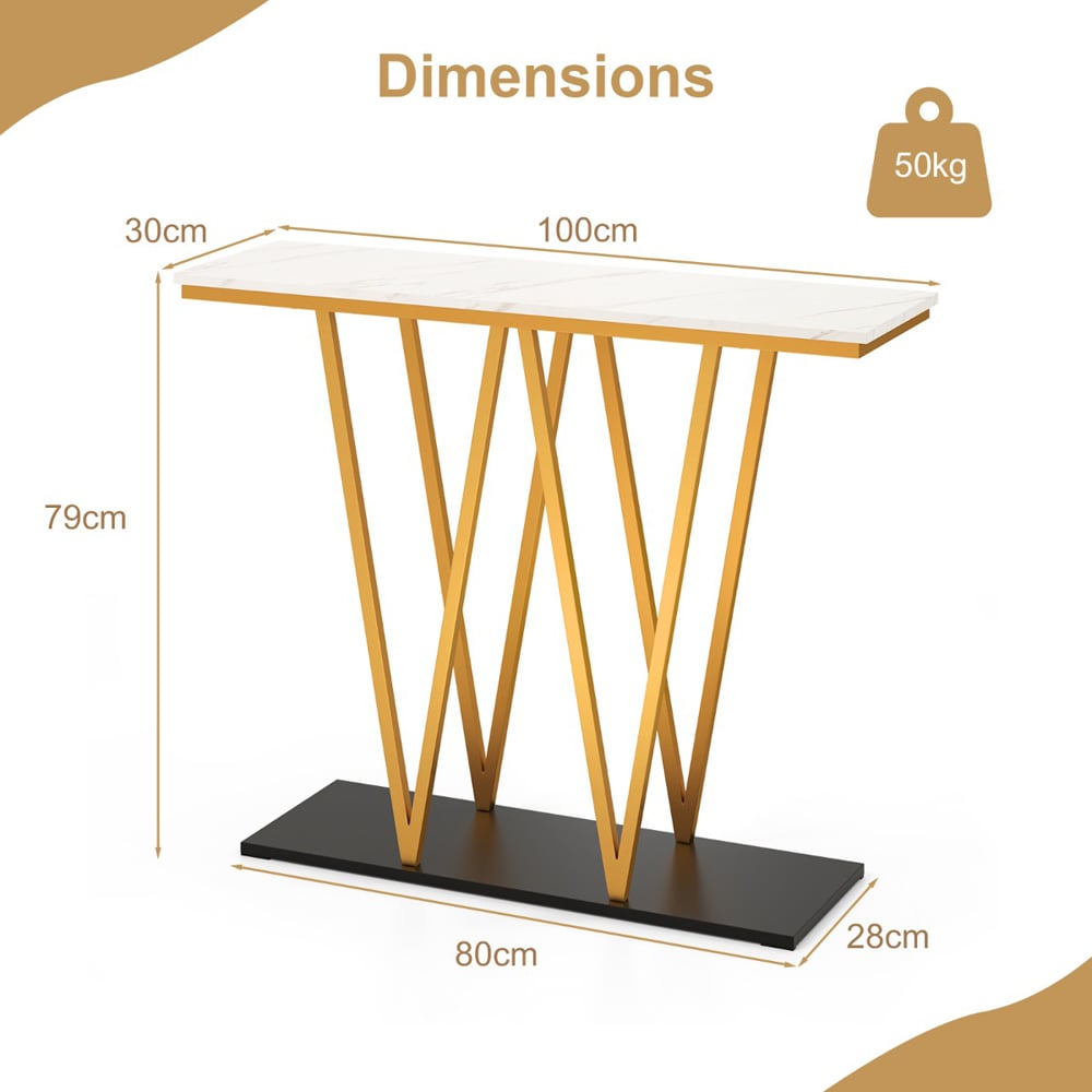 Costway White Faux Marble Extra Long Console Entry Table Image 9