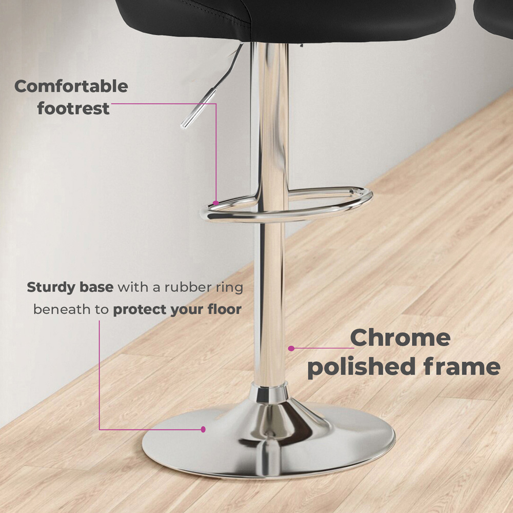 Neo Black and Chrome Leather Bar Stool Set of 2 Image 6