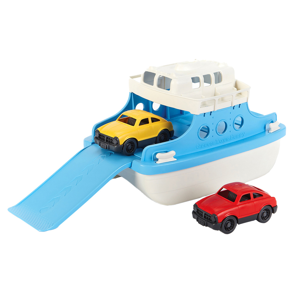 Green Toys Blue and White Ferry Boat with Cars Image 1