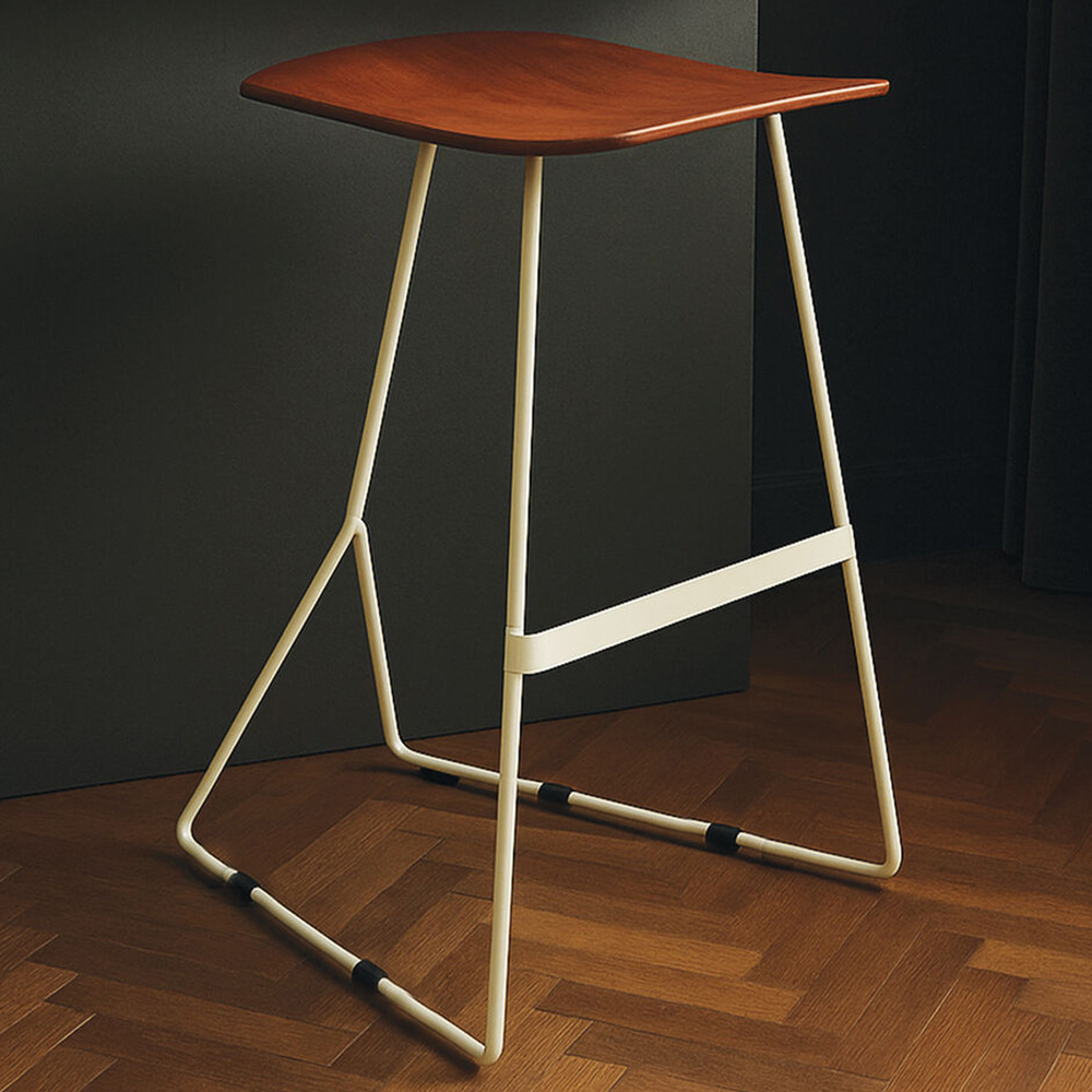 Premier Housewares Nandri Acacia Wood and Antique Silver Frame Bar Stool Image 1