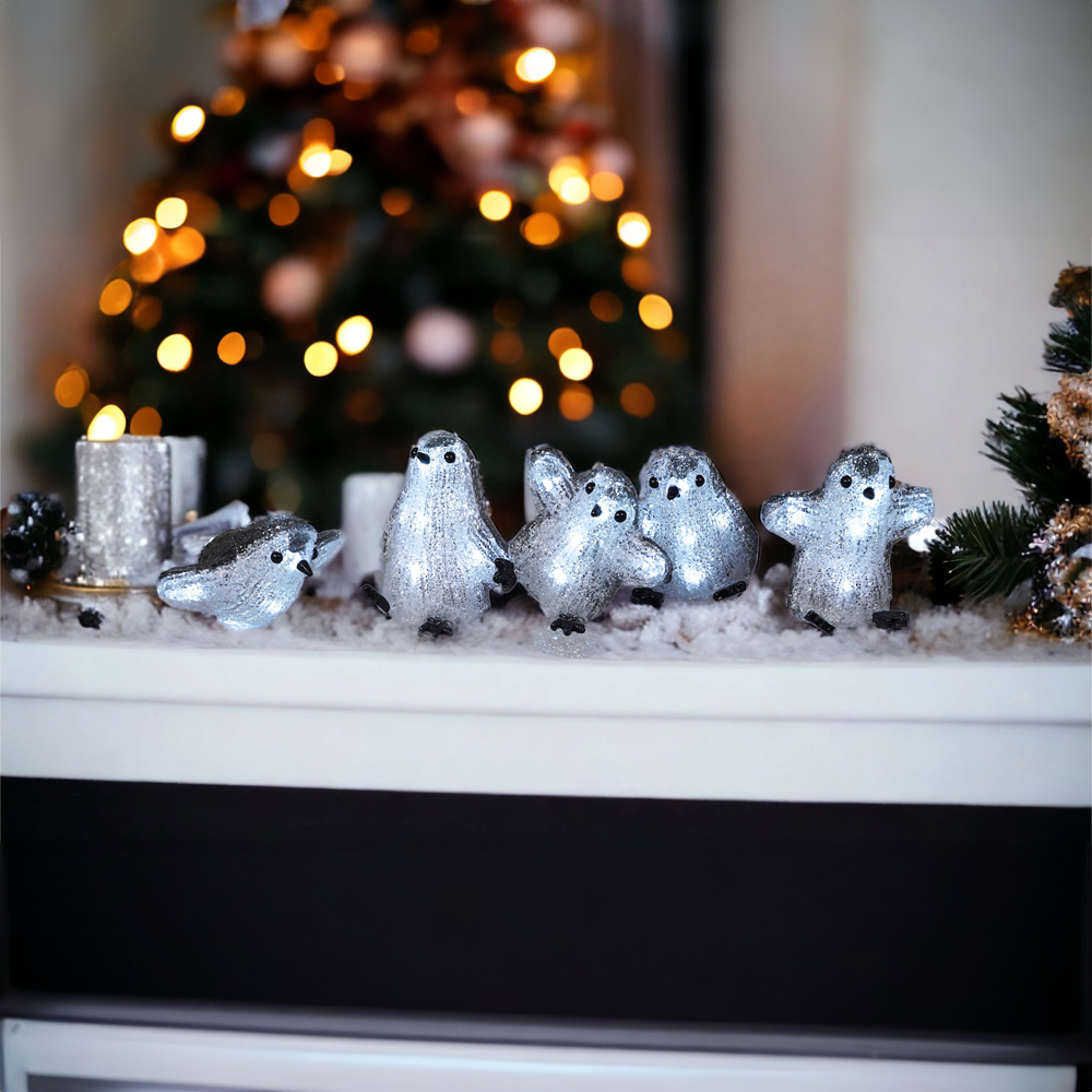 St Helens LED Acrylic Penguins Christmas Decoration 5 Pack Image 4