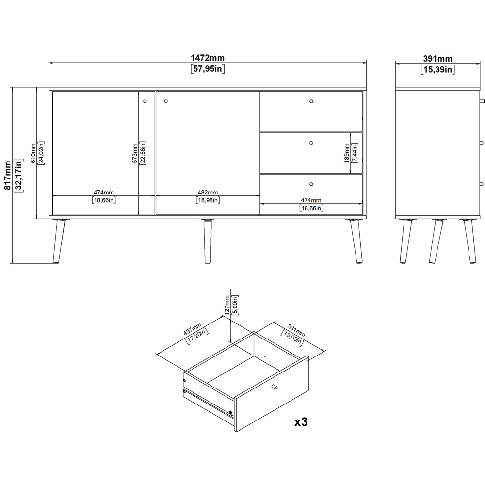 Florence Cumbria 2 Doors 3 Drawers Dark Grey Sideboard Image 9