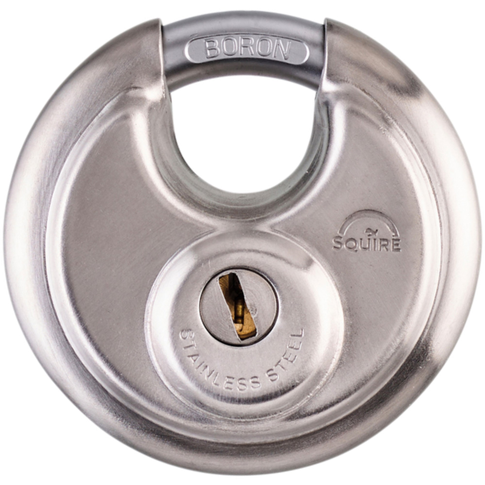 Squire 70mm Disc Stainless Steel Drill Protection Boron Shackle Padlock Image 1