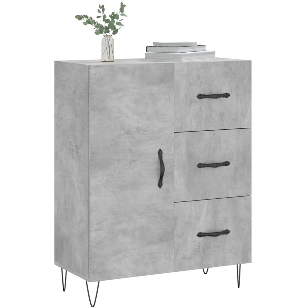 vidaXL Single Door 3 Drawer Concrete Grey Wooden Sideboard Image 3