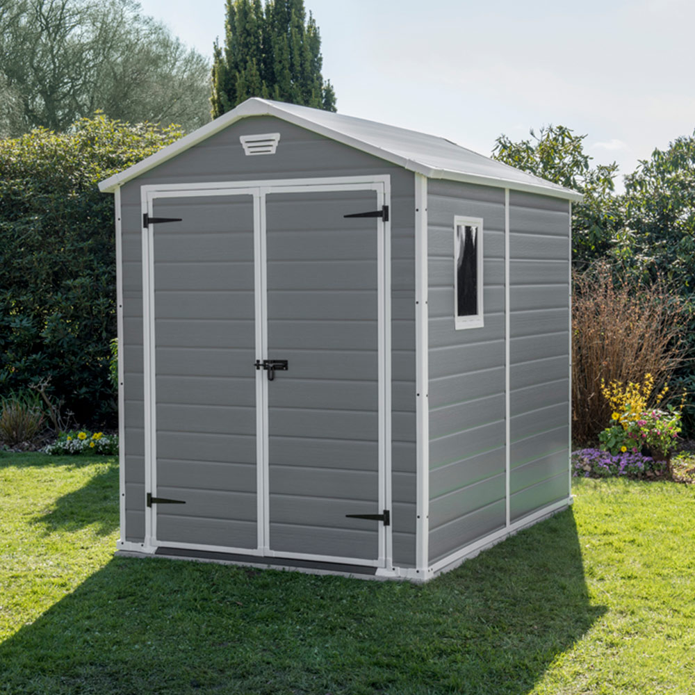 Keter Manor 6 x 8ft Grey Outdoor Resin Garden Storage Shed Image 2