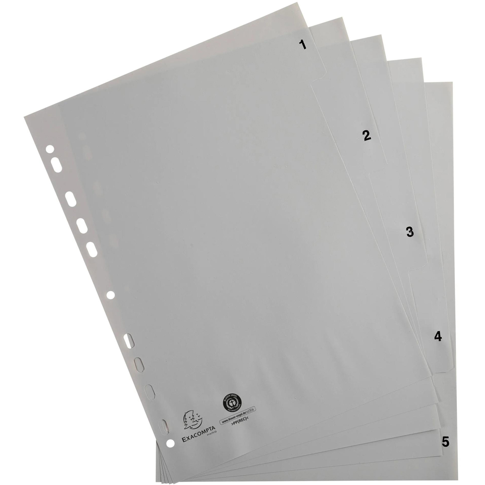Exacompta A4 Grey Recycled Polypropylene 1-5 Divider 20 Pack Image 2