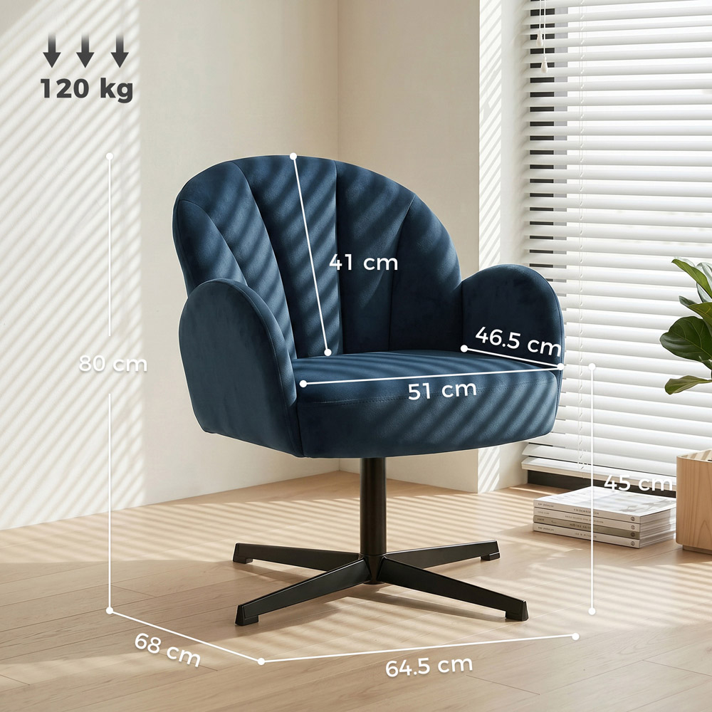 HOMCOM Dark Blue Modern Swivel Accent Chair Image 9