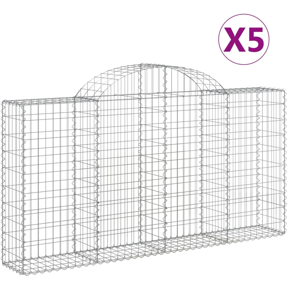 vidaXL Silver Galvanised Iron Arched Gabion Basket 200 x 30 x 100/120cm 5 Pack Image 2