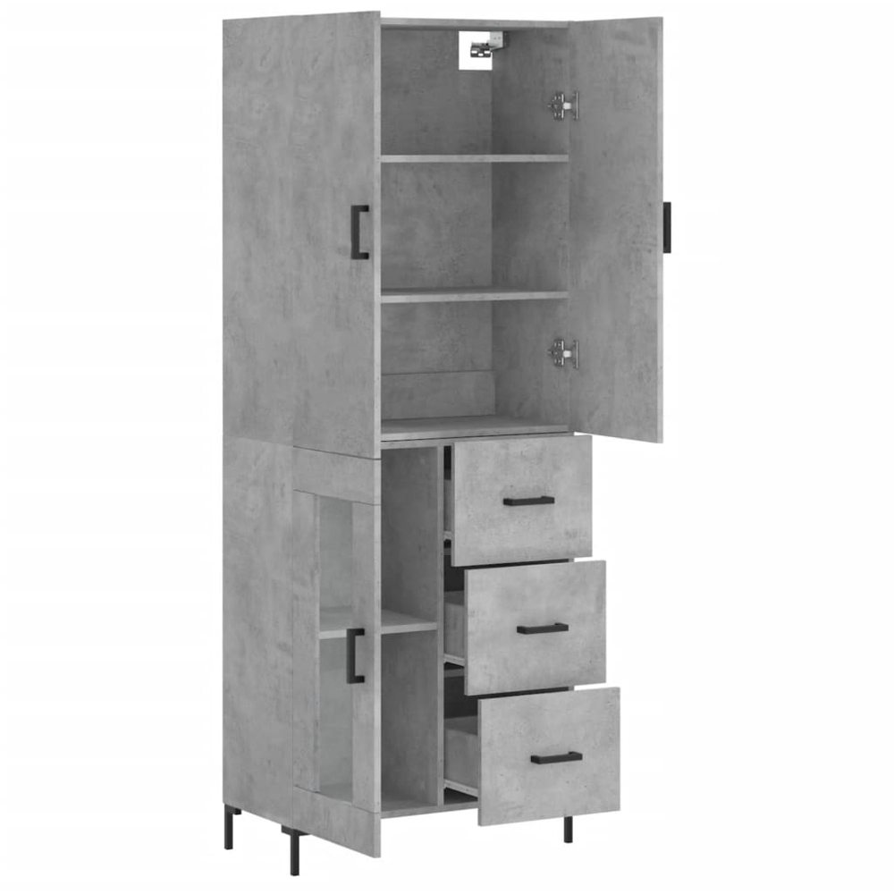 vidaXL 3 Wood and Glass Door 3 Drawer Concrete Grey Highboard Image 4