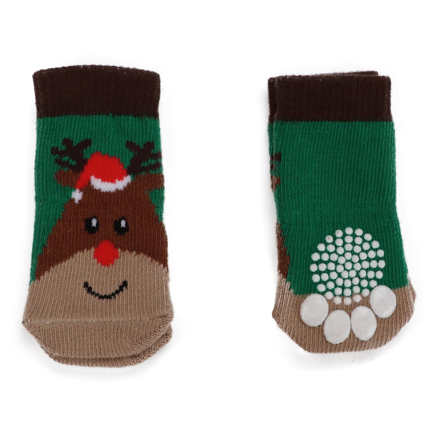 Pack of 4 Reindeer Pet Socks - Green Image 1