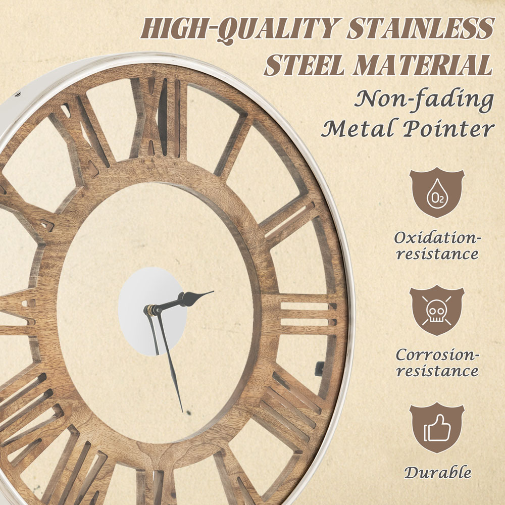 Costway Classic Frame Large Round Silent Wall Clock 50cm Image 5