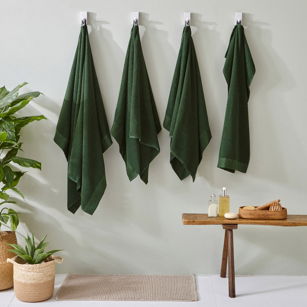 furn. Textured Cotton Dark Green Bath Towel Image 4