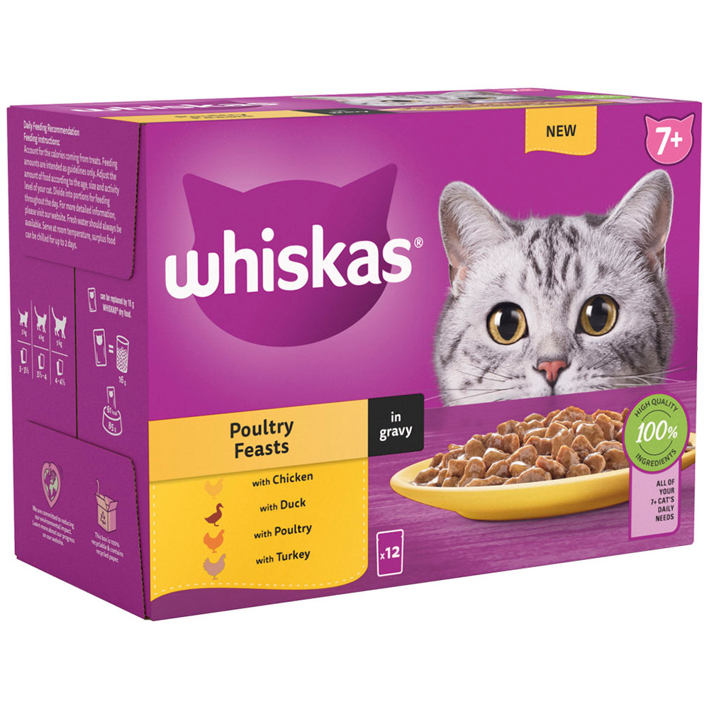 Whiskas Poultry Selection in Gravy Senior Wet Cat Food Pouches 85g Case of 4 x 12 Pack Image 3