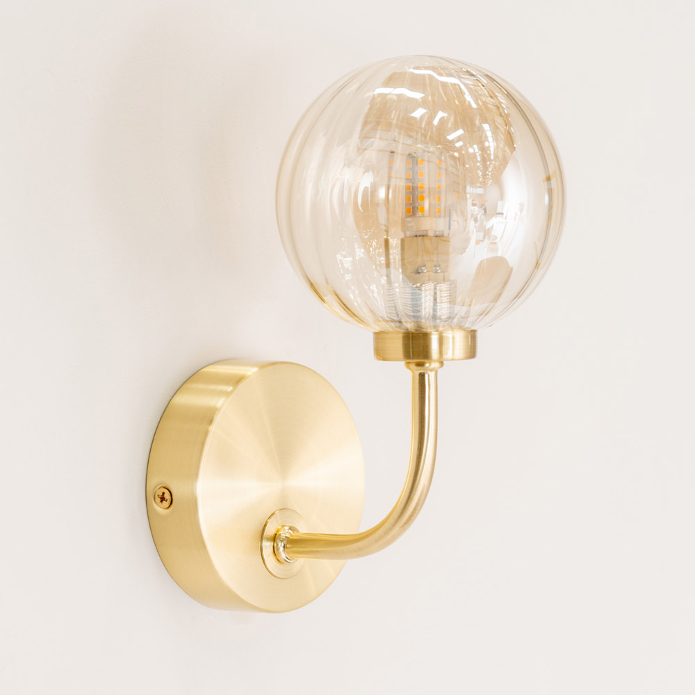ValueLights Chessy 2 Pack Ribbed Globe Shade Gold Stem LED Wall Light Image 3