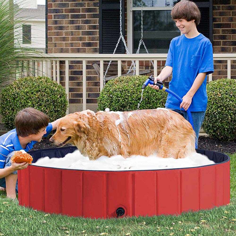 PawHut Foldable Dog Paddling Pool Red Image 6
