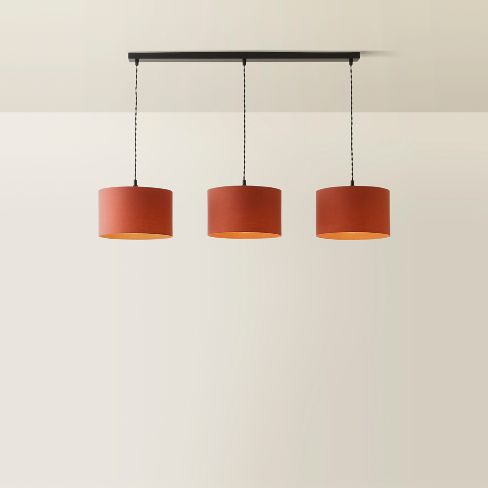 ValueLights Reni Rust Drum Shade 3 Drop Bar Matte Black Diner LED Ceiling Light Image 5