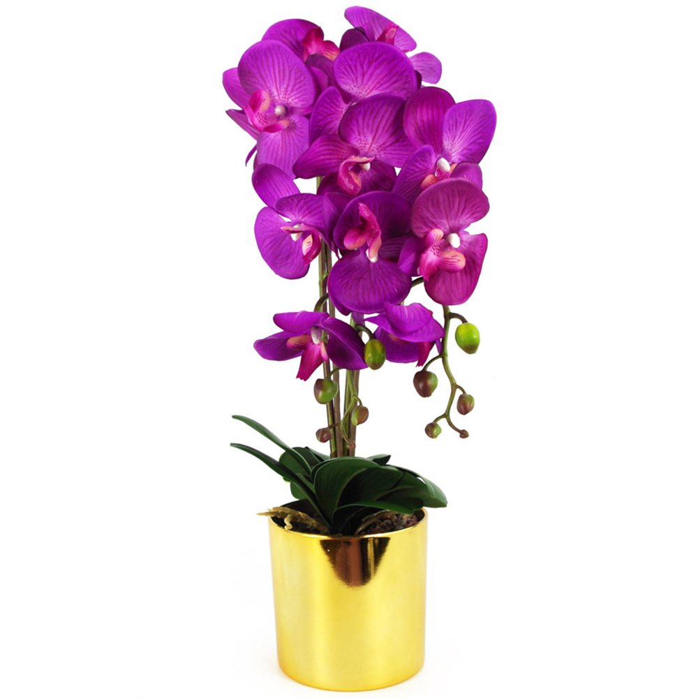 Leaf Purple and Gold Large Orchid Artificial Plant 52cm Image 1