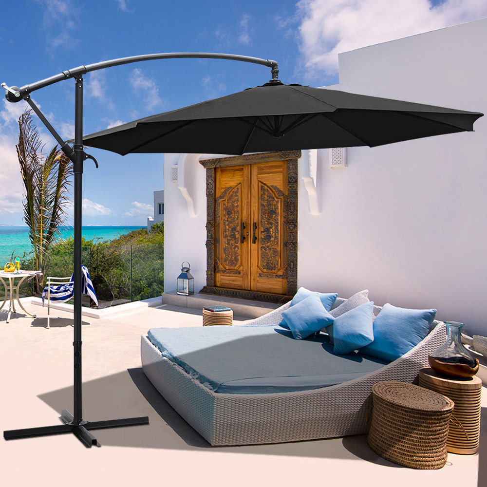 Living and Home Black Cantilever Parasol with Cross Base 3m Image 2