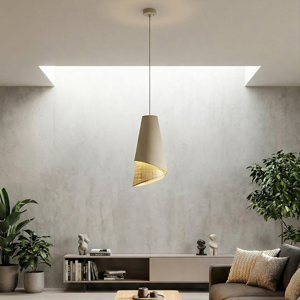 Emibig Moda Beige and Rattan E27 Ceiling Pendant Light Image 2