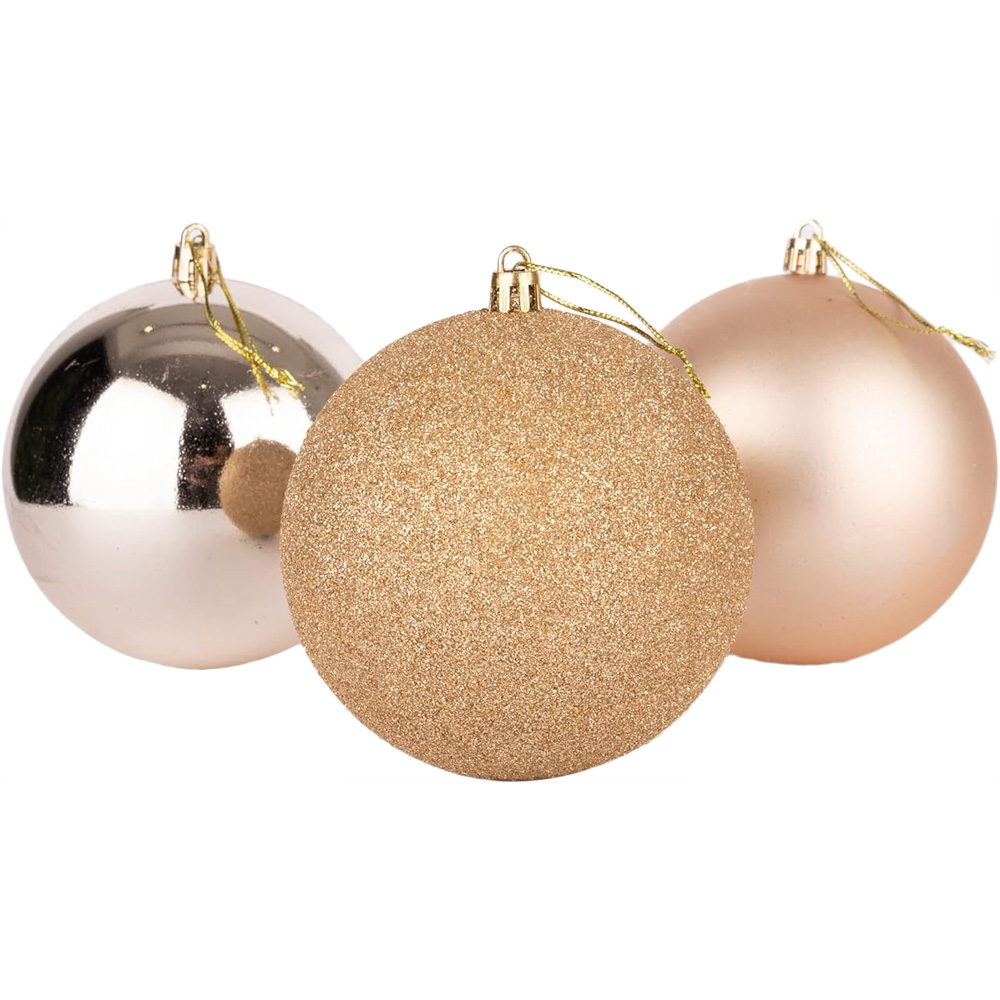Shatchi Champagne 10cm Gold Shatterproof Christmas Bauble 6 Pack Image 2