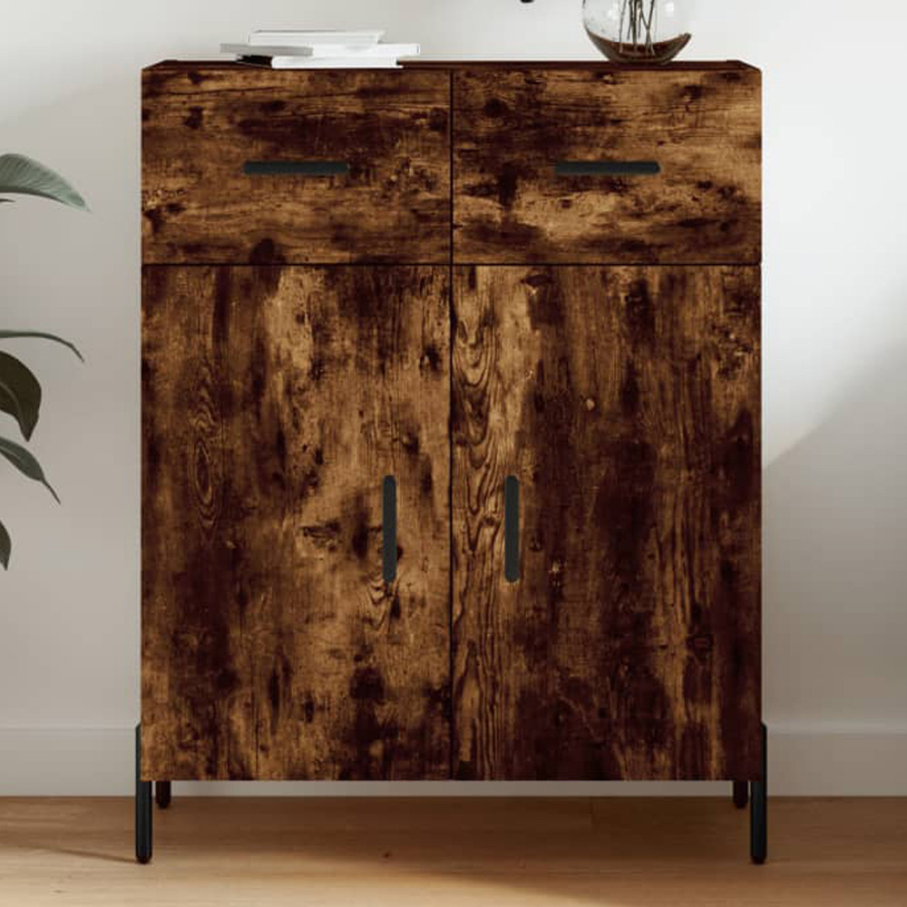 vidaXL 2 Door 2 Drawer Smoked Oak Sideboard with Metal Legs Image 1