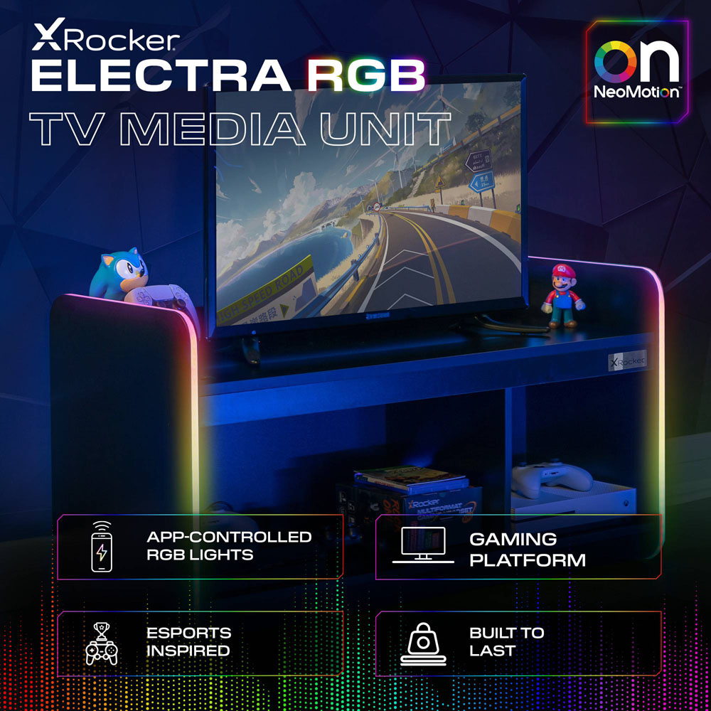 X Rocker Electra 2 Shelf Black TV Media Unit with App Controlled LED Lights Image 2