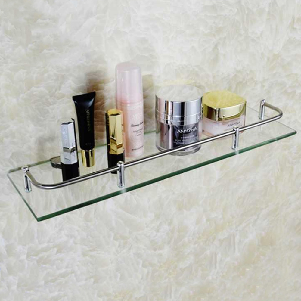 Living And Home WH0713 Silver Tempered Glass & Aluminium Wall Mounted Bathroom Shelf 40cm Image 6