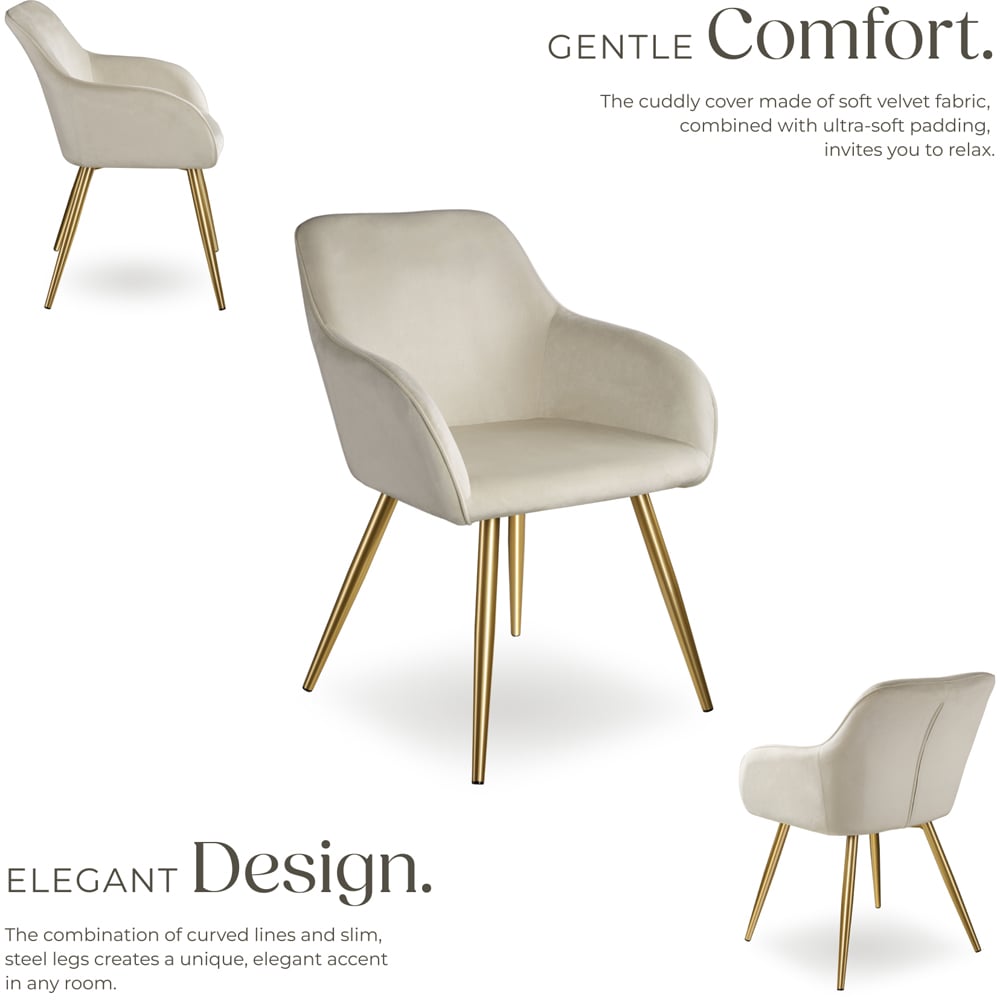 tectake Marilyn Cream and Gold Velvet Look Padded Accent Chair Image 6